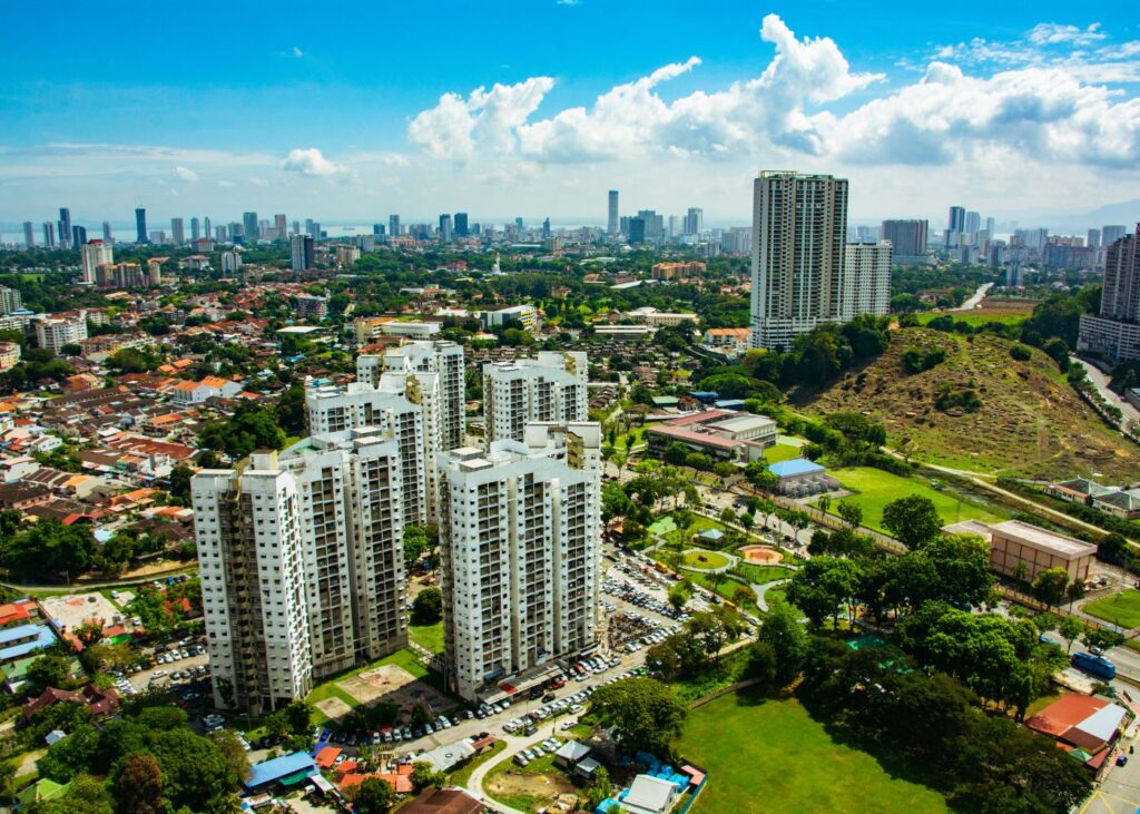 Aerial view of highrise buildings in Penang