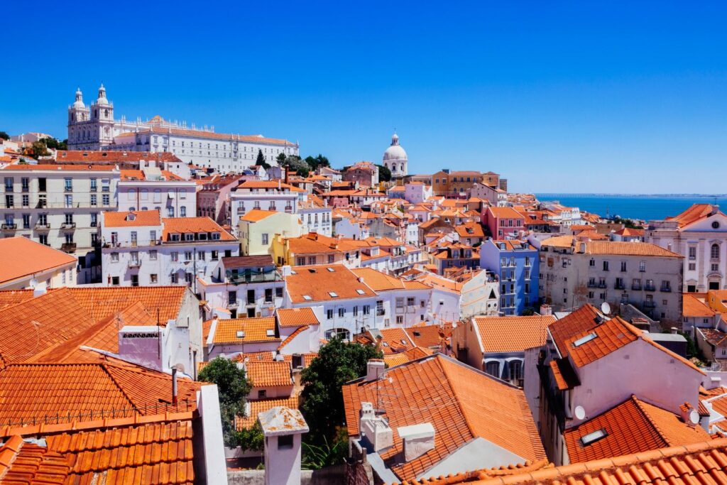 aerial view of the houses and old buildings in Alfama, Lisbon