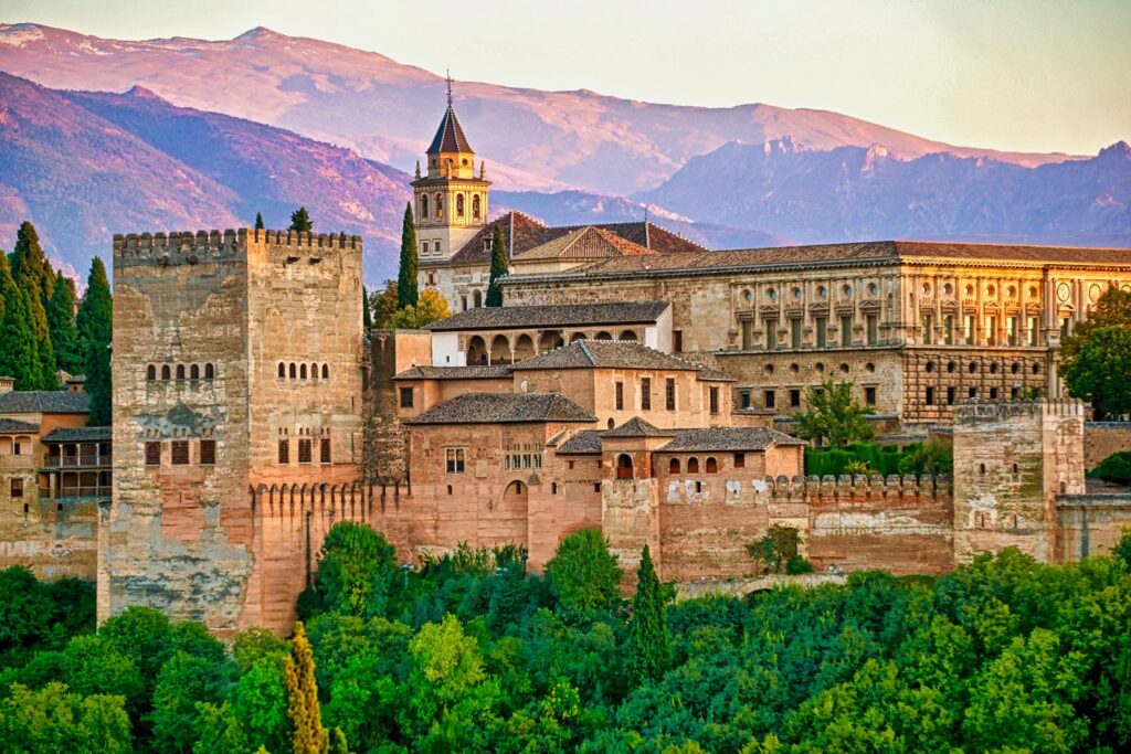 panoramic view of old buildings in Alhambra, Granada