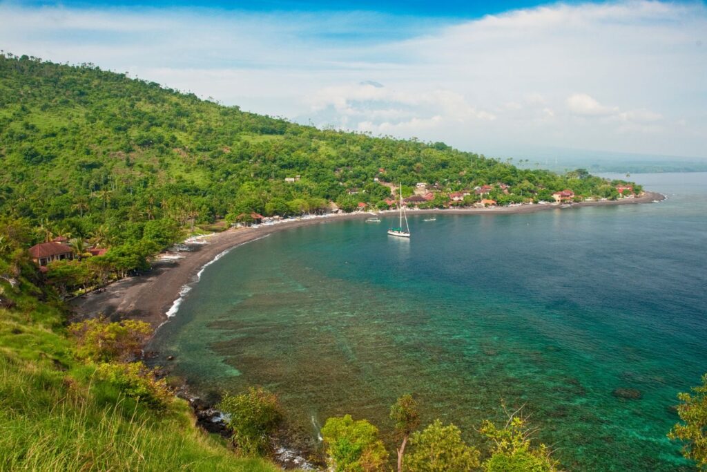 aerial view of Amed Beach, near the port