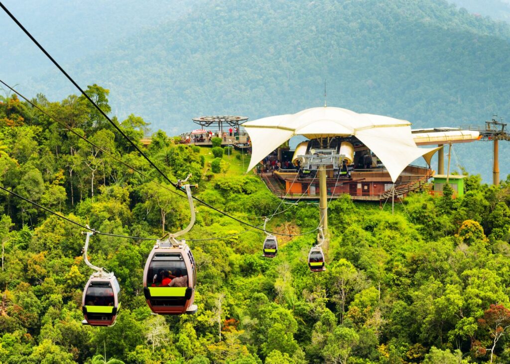 Cable Car in Langkawi with misty mountain views