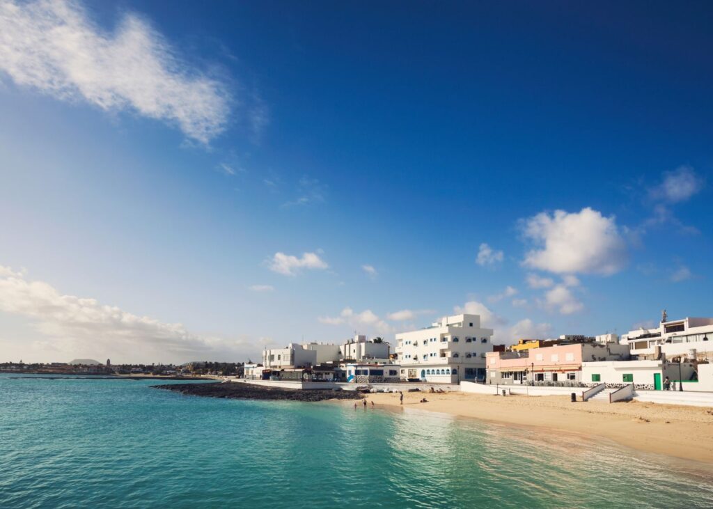 beautiful beach and skyline at Corralejo beach, Fuerteventura