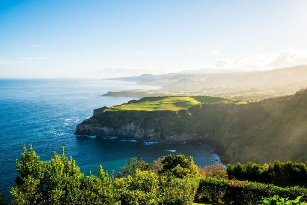 view of beautiful green landscape and coast in Portugal