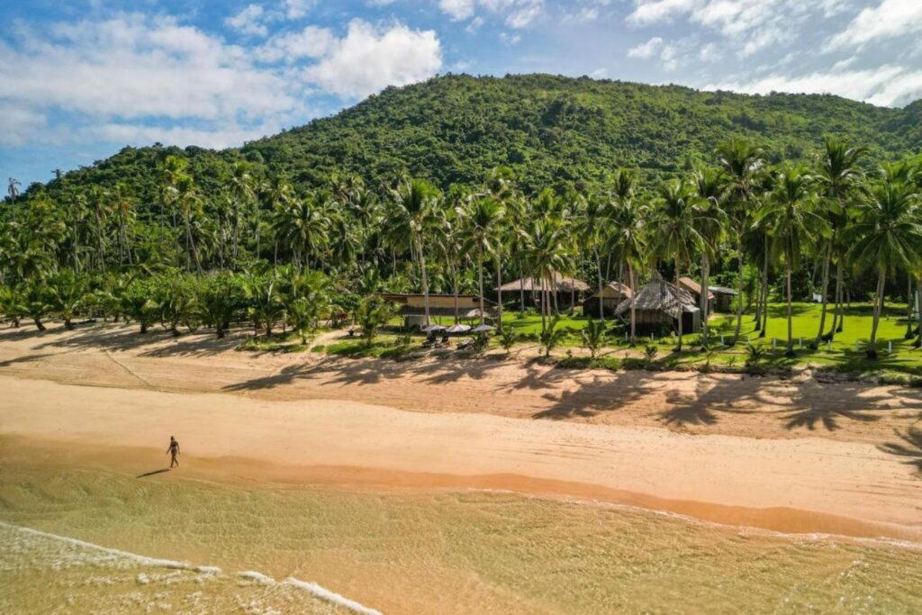 aerial view of an island and eco hotel in El Nido Palawan