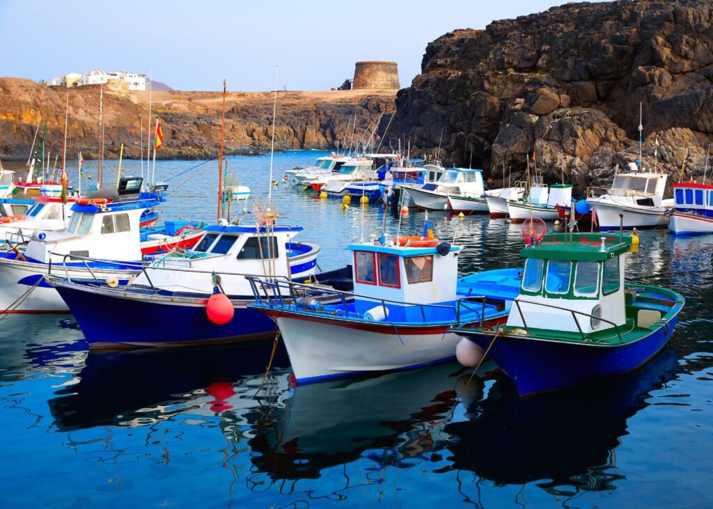 boats docked at the El Cotillo port in Fuerteventura