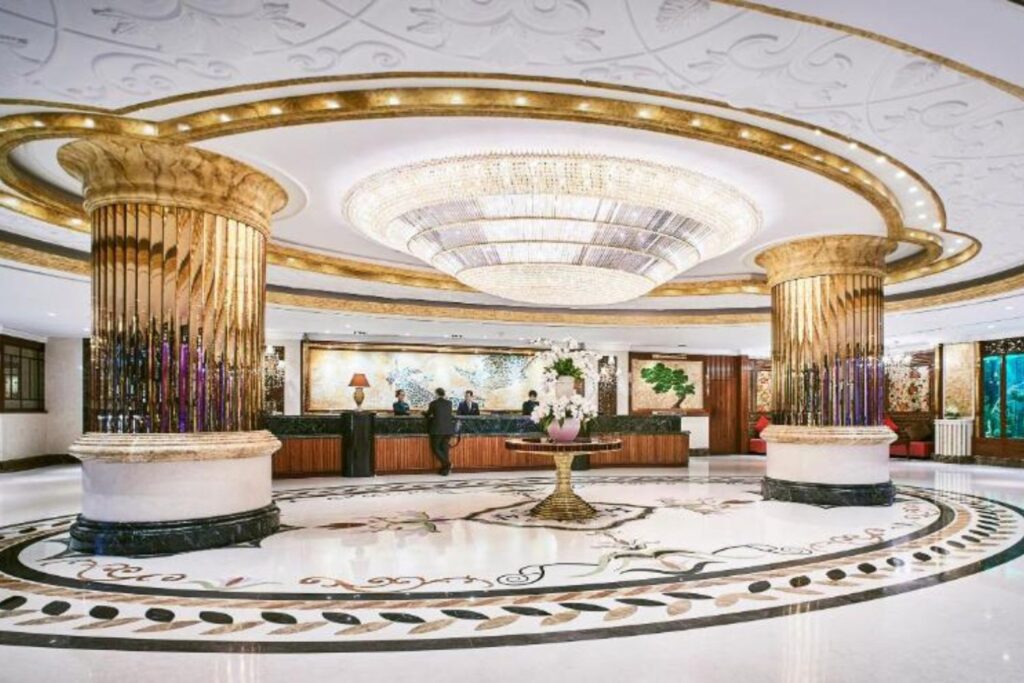 Elaborate pillars in the lobby of the Windsor Plaza Hotel in Ho Chi Minh