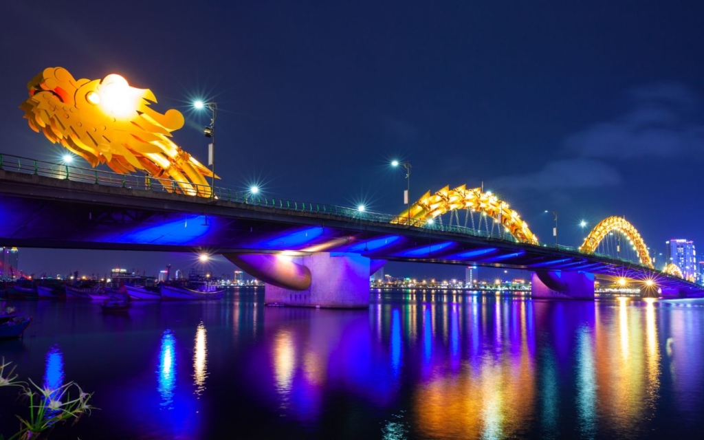Famous dragon bridge of Da Nang Vietnam at night