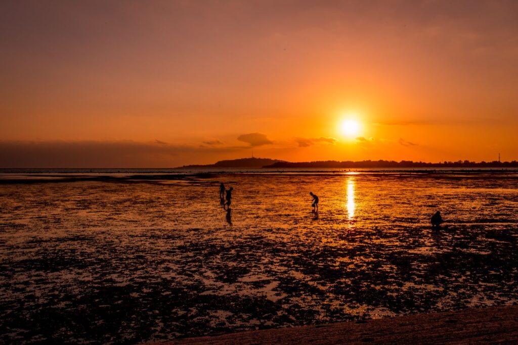 beautiful sunset from the beach shore in Gili Air