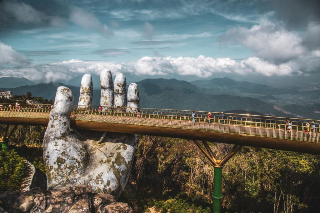 Golden Bridge on a cloudy day outside of Da Nang