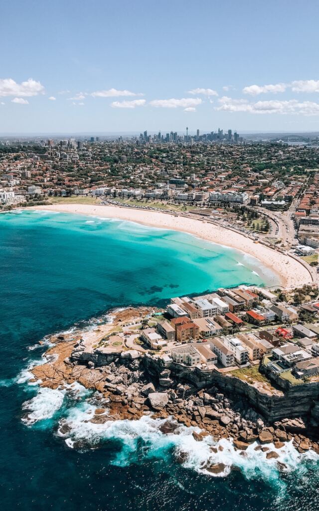 Helicopter flight over Sydney Bondi Beach