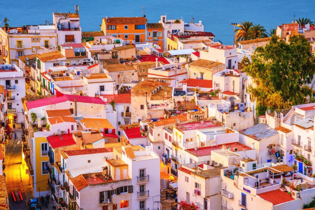 aerial view of traditional houses and buildings at Ibiza Old Town