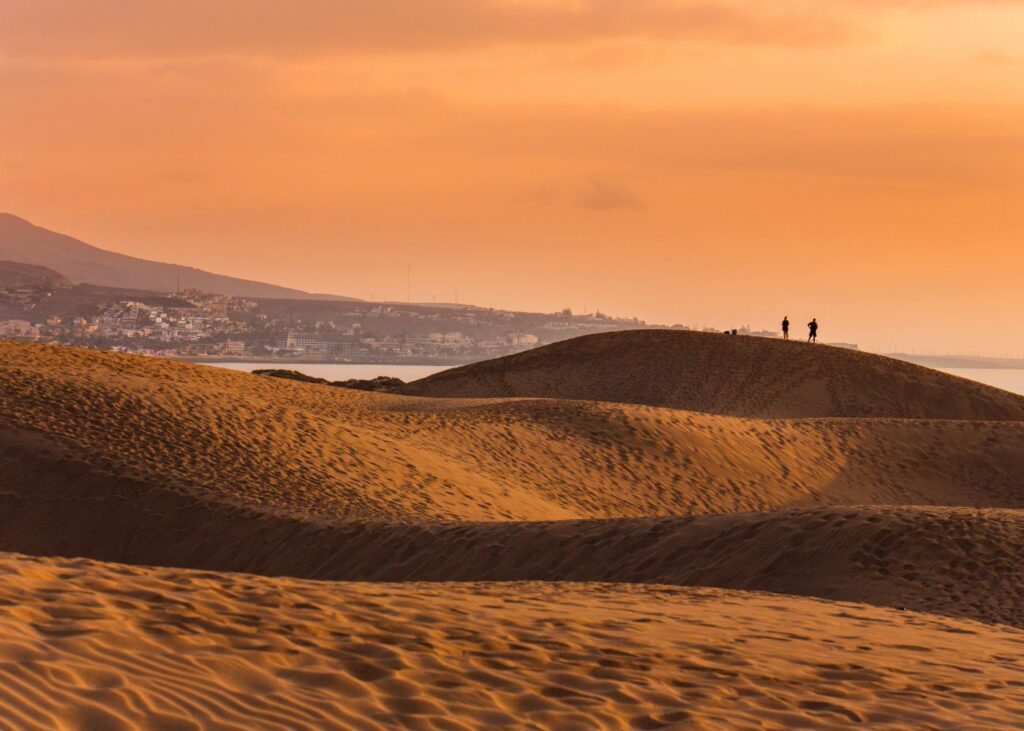 Maspalomas sand dunes at sunset