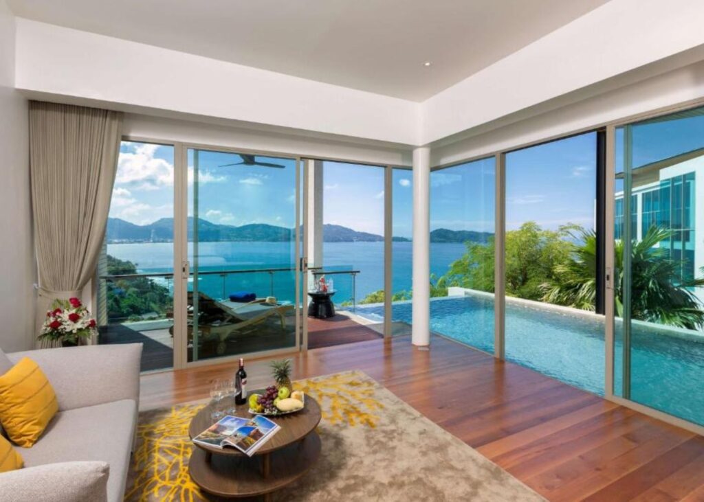 Pool suite at Wyndham Kalim Bay with greenery and sea views