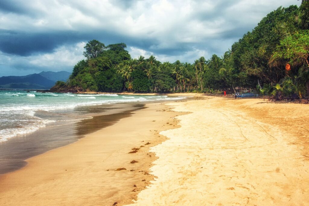 Sabang Beach with golden sand and dense forest
