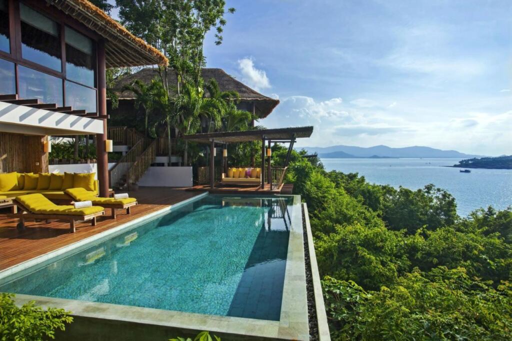 Swimming pool in Six Senses Samui with beautiful sea view.