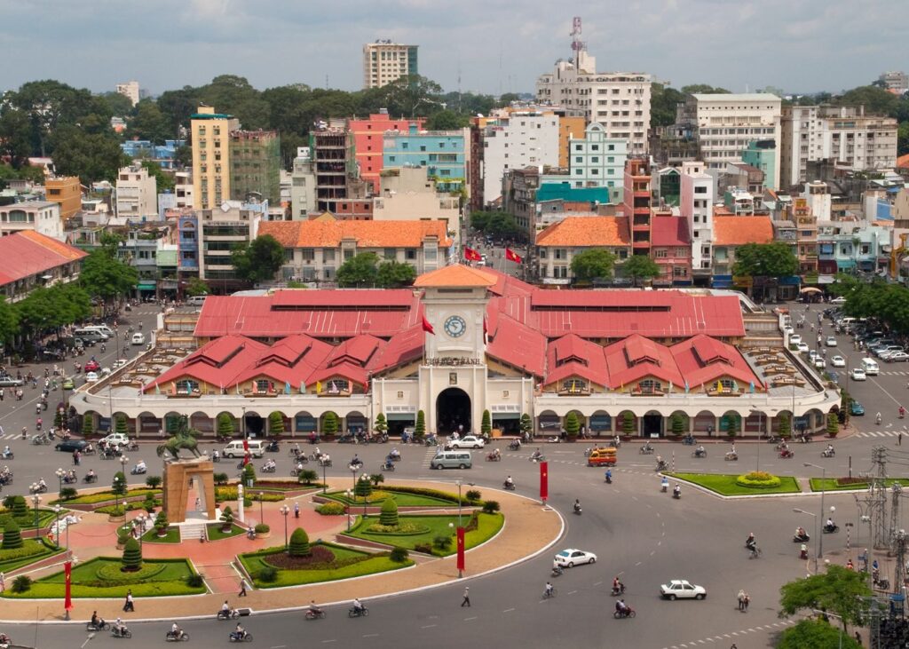 The famous Ben Thanh red roof market in Saigon