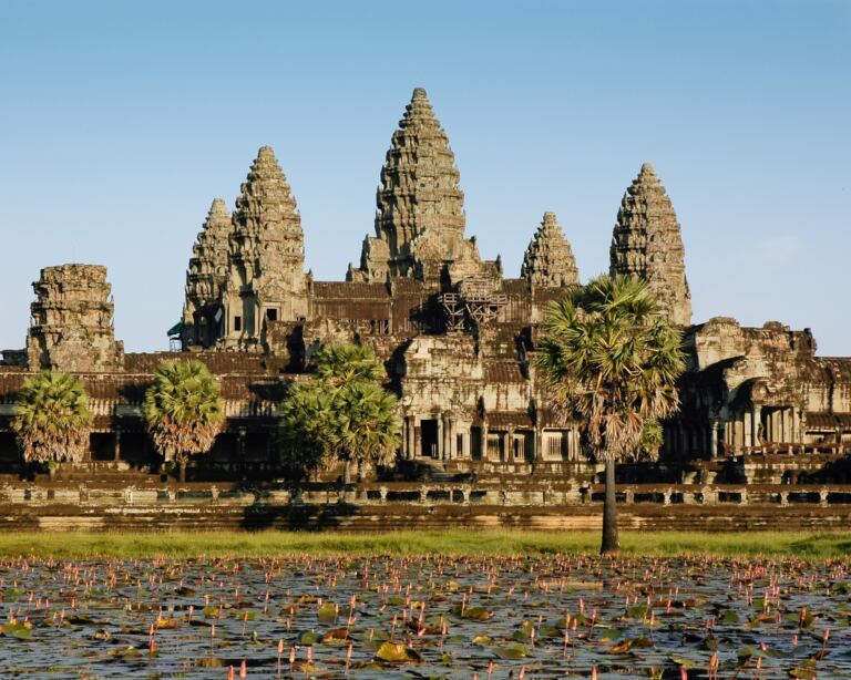 Angkor Wat temple - Cambodia iconic landmark in a sunny day.