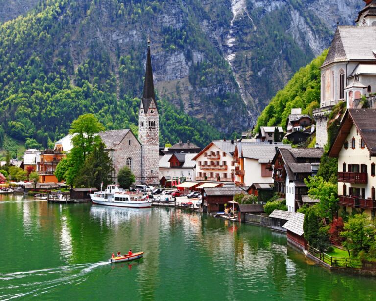Aerial view of the small town of Hallstatt in Austria.