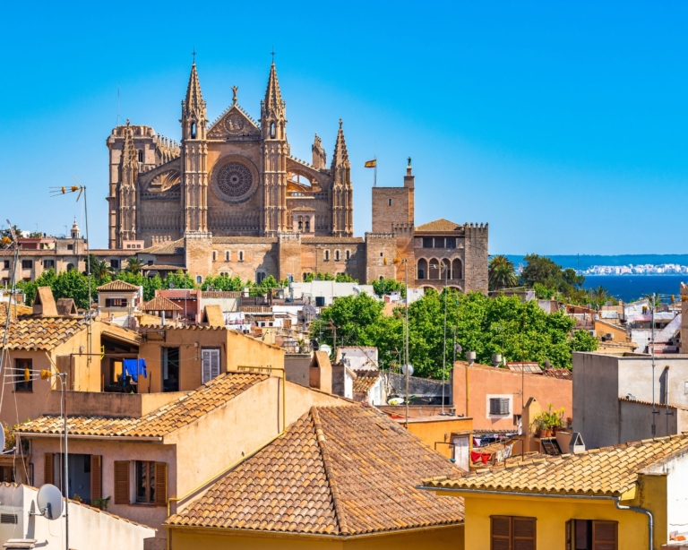 Palma de Mallorca with view of the Cathedral La Seu, Spain Balearic Islands⁠.