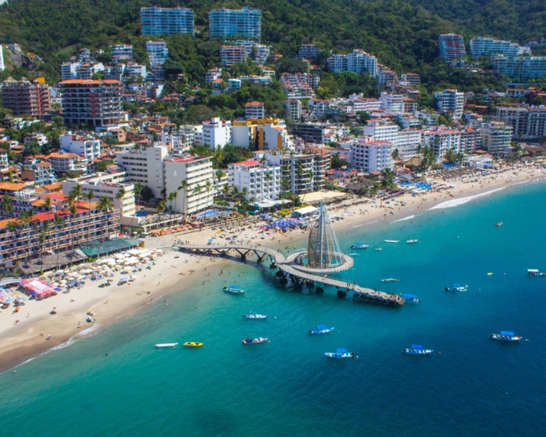 Panoramic Aerial View of Puerto Vallarta Skyline in Mexico.