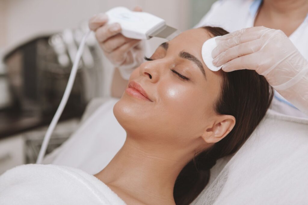 Woman receivng a facial in a clinic