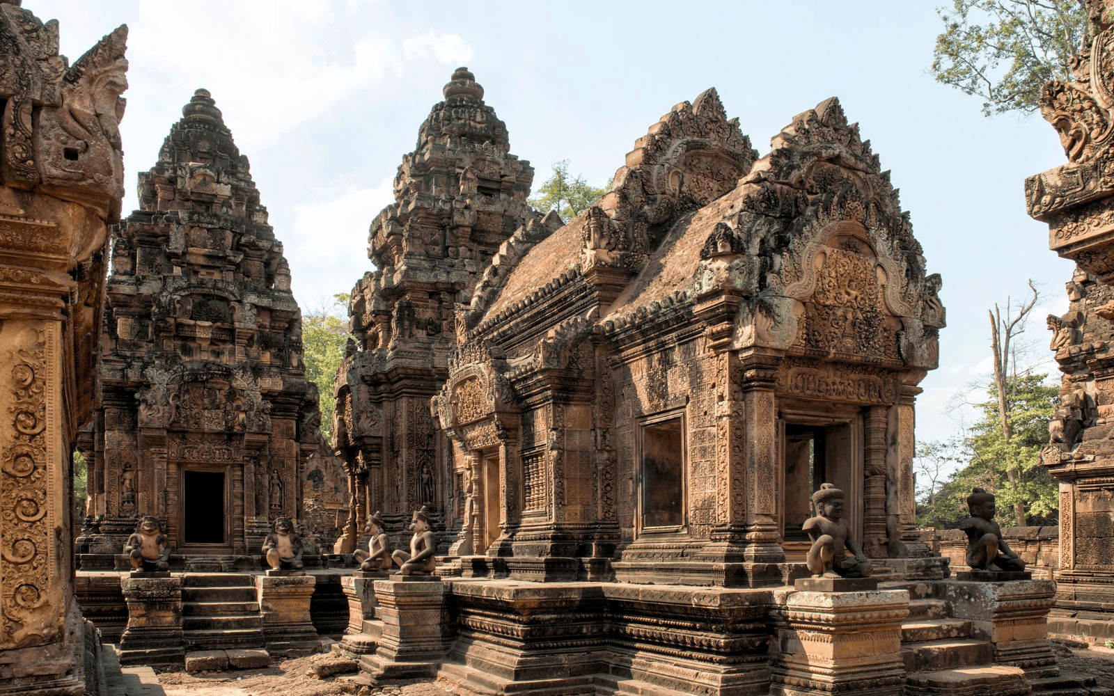 Delicate carvings at Bateay Srei Temple in Angkor