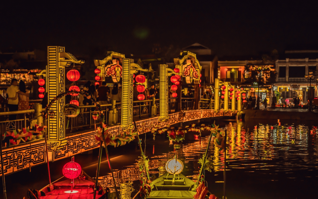 Famous lanterns of the ancient Vietnamese city of Hoi An at night