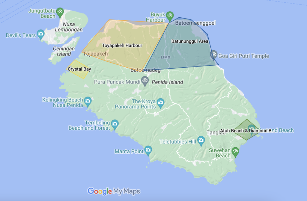 Where to stay in Nusa Penida Map
